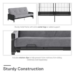 RealRooms Avanti Black Metal Futon Frame with Storage Pockets - Black - Full
