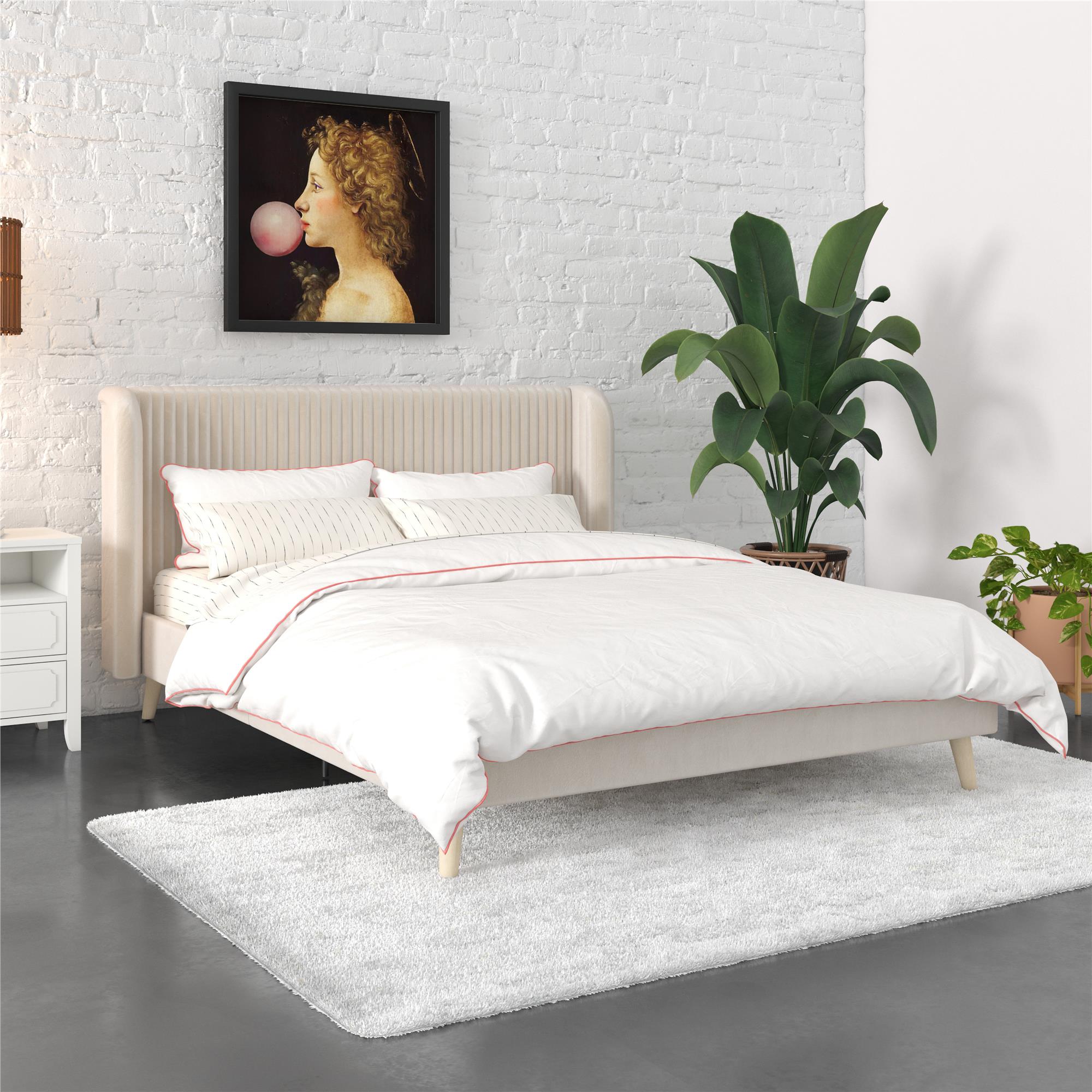 Novogratz Holly Upholstered Wingback Bed - Ivory - Queen