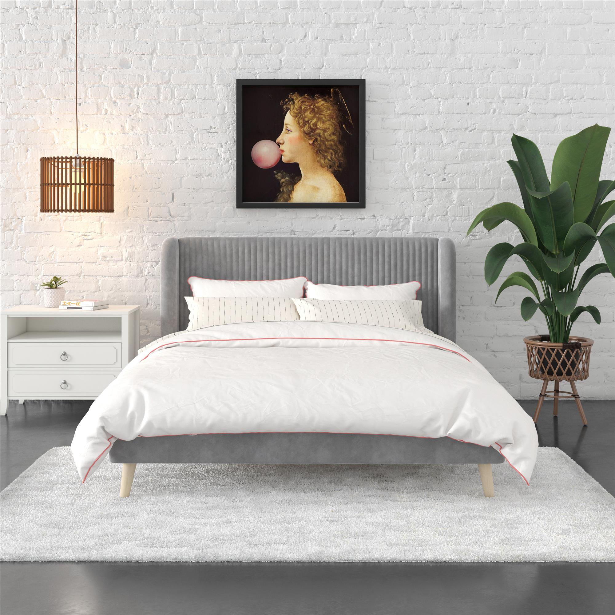 Novogratz Holly Upholstered Wingback Bed - Light Gray - Queen