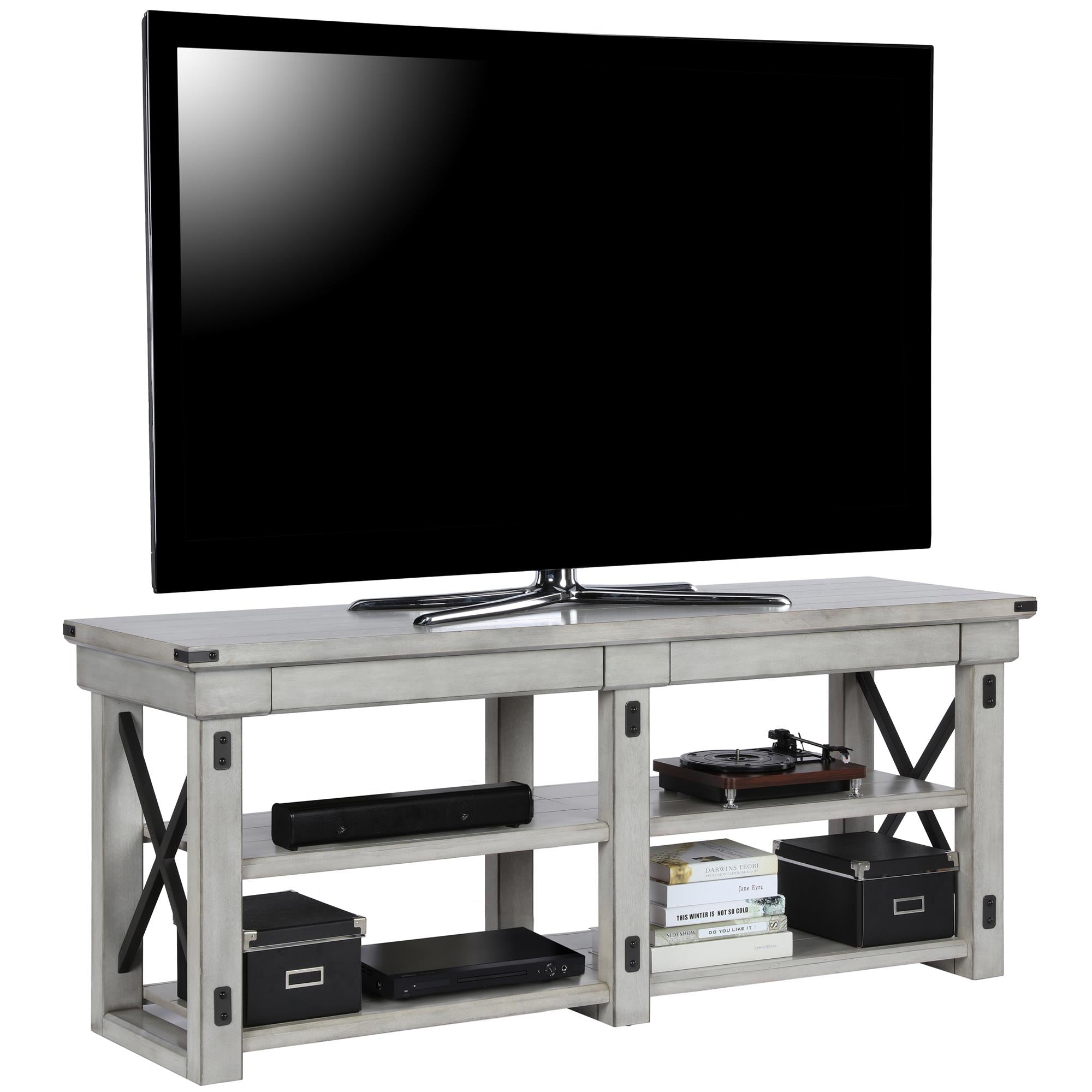 Ameriwood Home Wildwood Wood Veneer TV Stand for TVs up to 65" - Rustic White