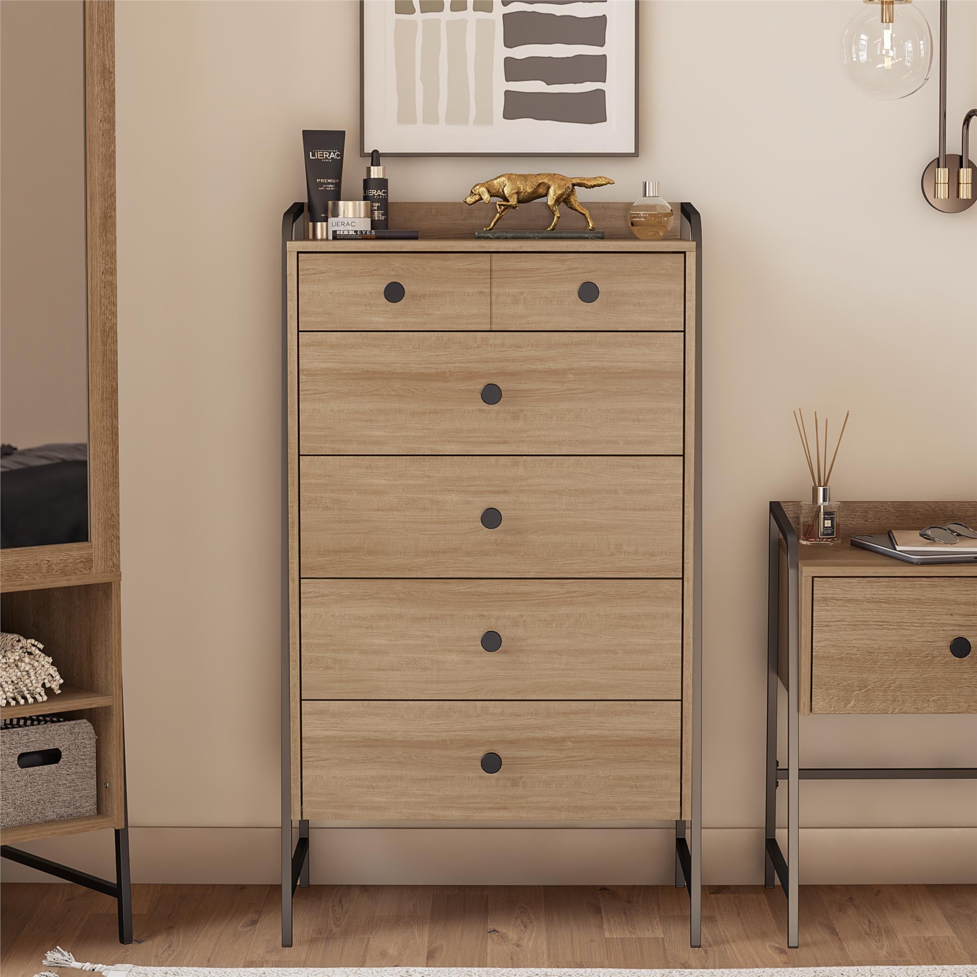 Novogratz Bushwick Tall 5 Drawer Dresser - Natural