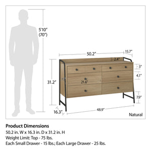 Novogratz Bushwick Wide 6 Drawer Dresser - Natural