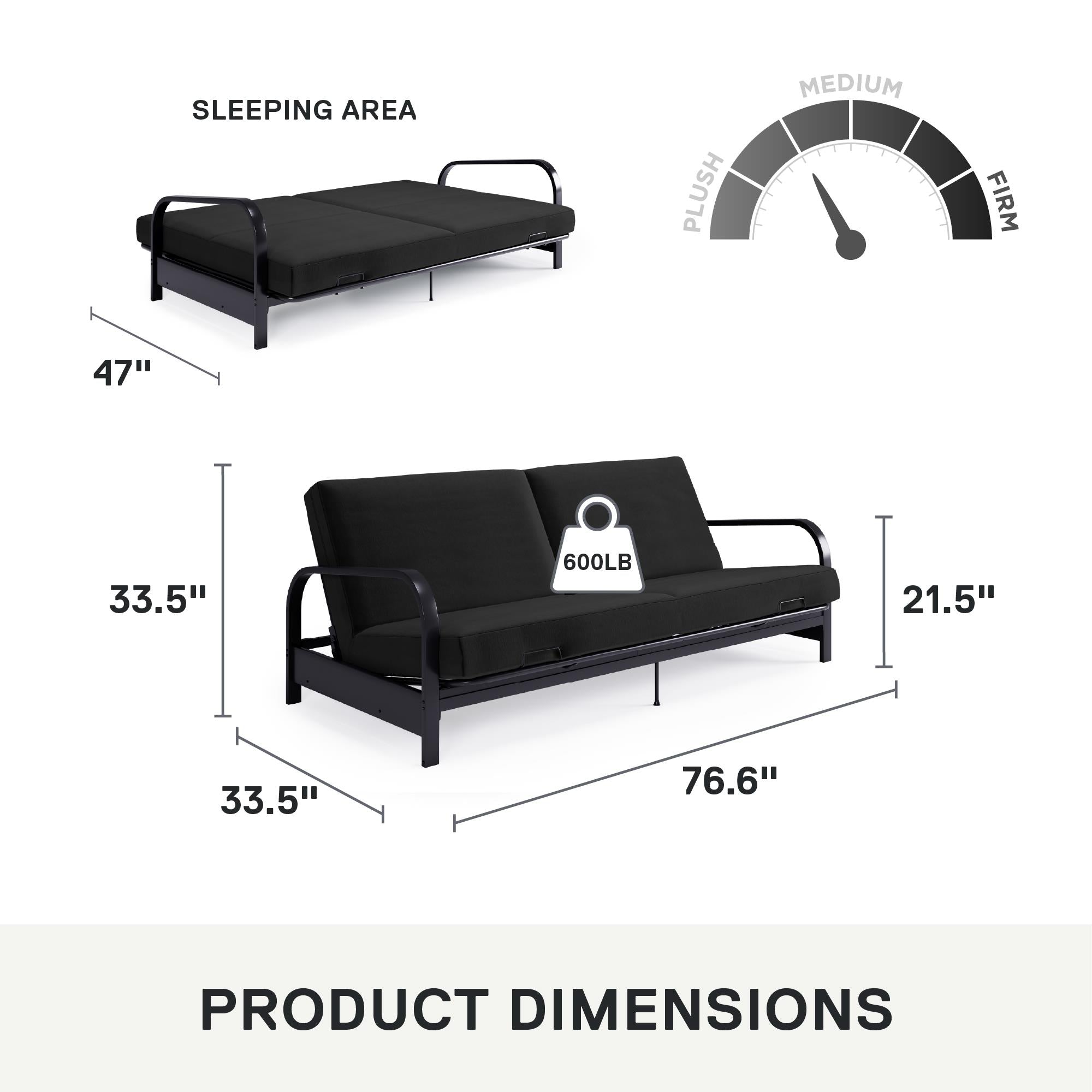 DHP Elbern Futon Set with Metal Frame and Mattress - Black - Full