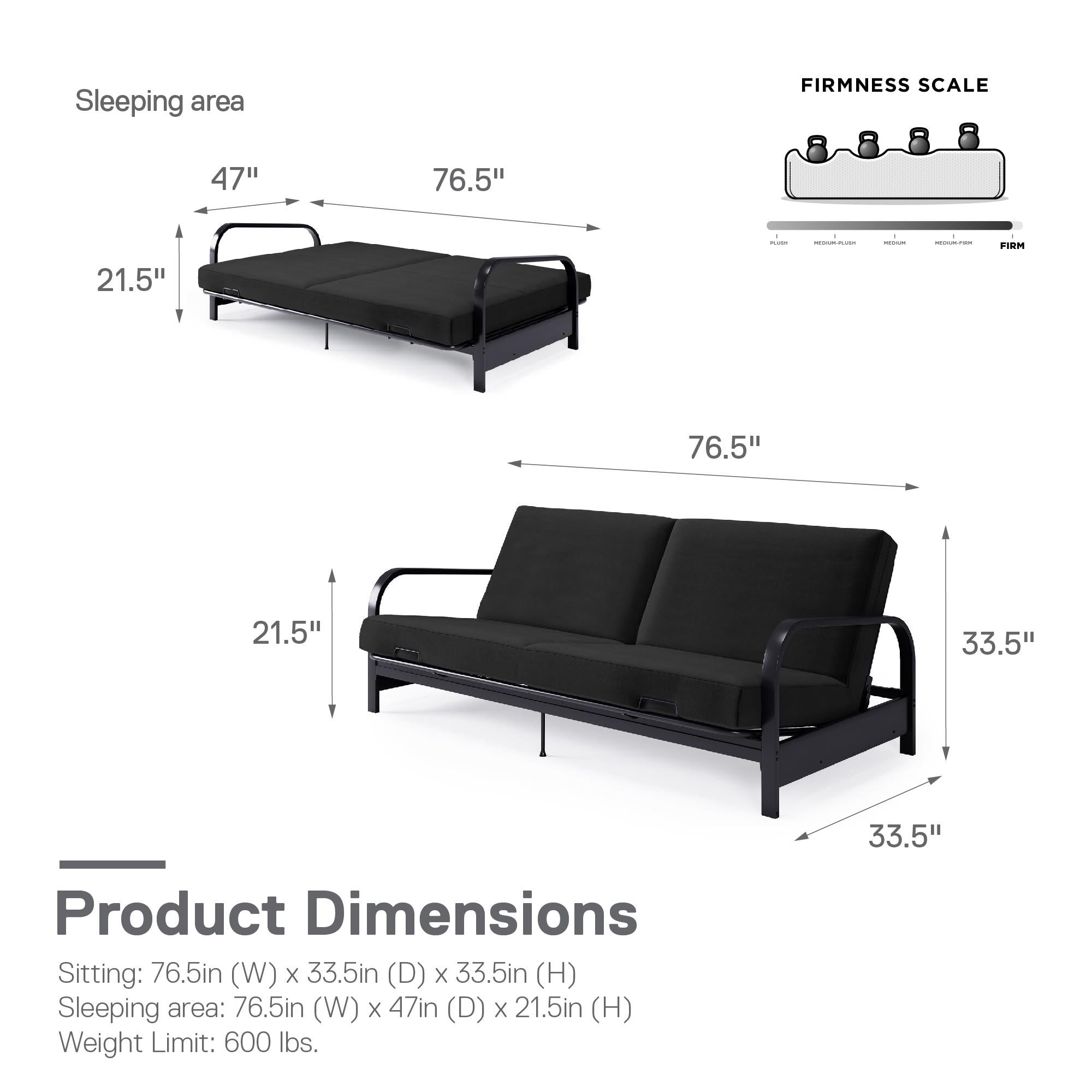 DHP Elbern Futon Set with Metal Frame and Mattress - Black - Full