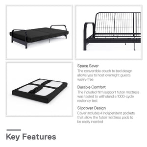 DHP Elbern Futon Set with Metal Frame and Mattress - Black - Full