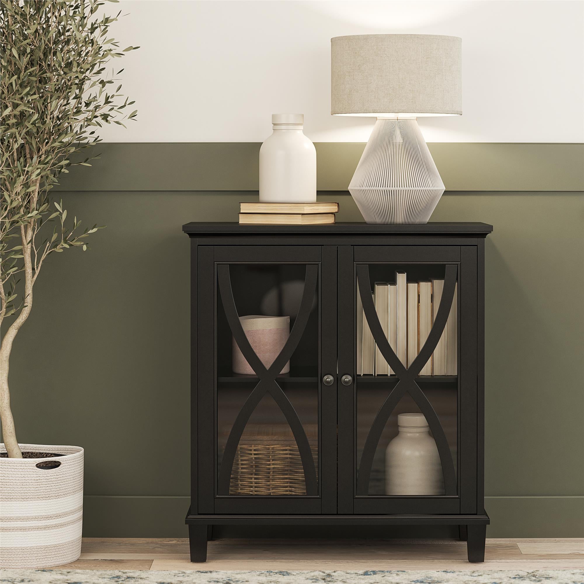 Ameriwood Home Celeste Accent Cabinet with Glass Doors - Black