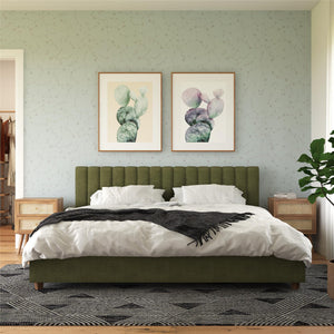 Novogratz Brittany Upholstered Bed with Storage Drawers - Green - King