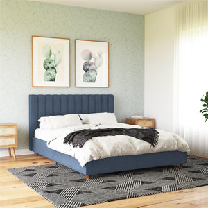 Novogratz Brittany Upholstered Bed with Storage Drawers - Blue Linen - Queen