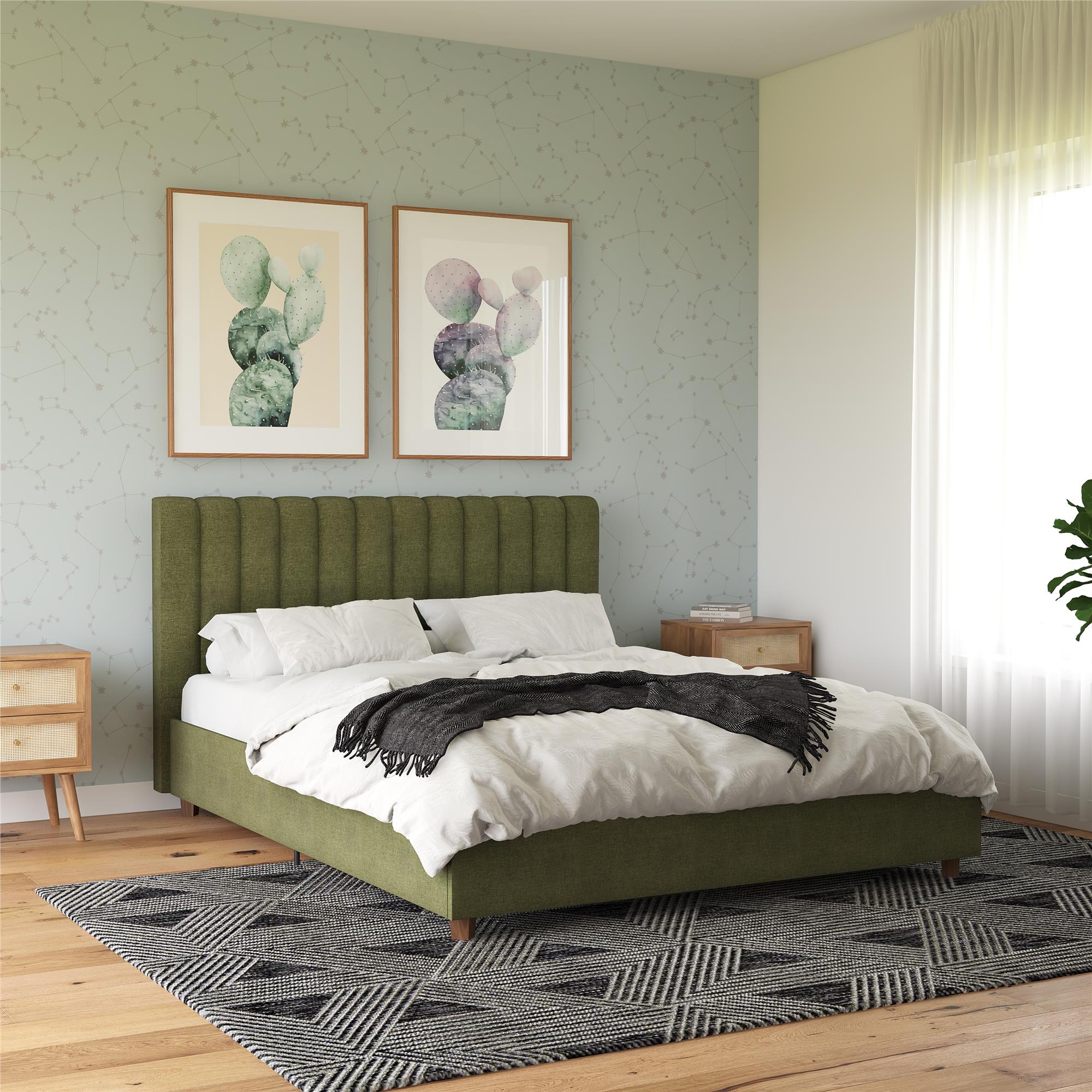 Novogratz Brittany Upholstered Bed with Storage Drawers - Green - Queen