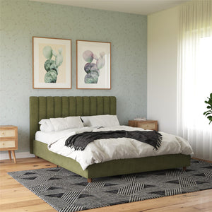 Novogratz Brittany Upholstered Bed with Storage Drawers - Green - Queen