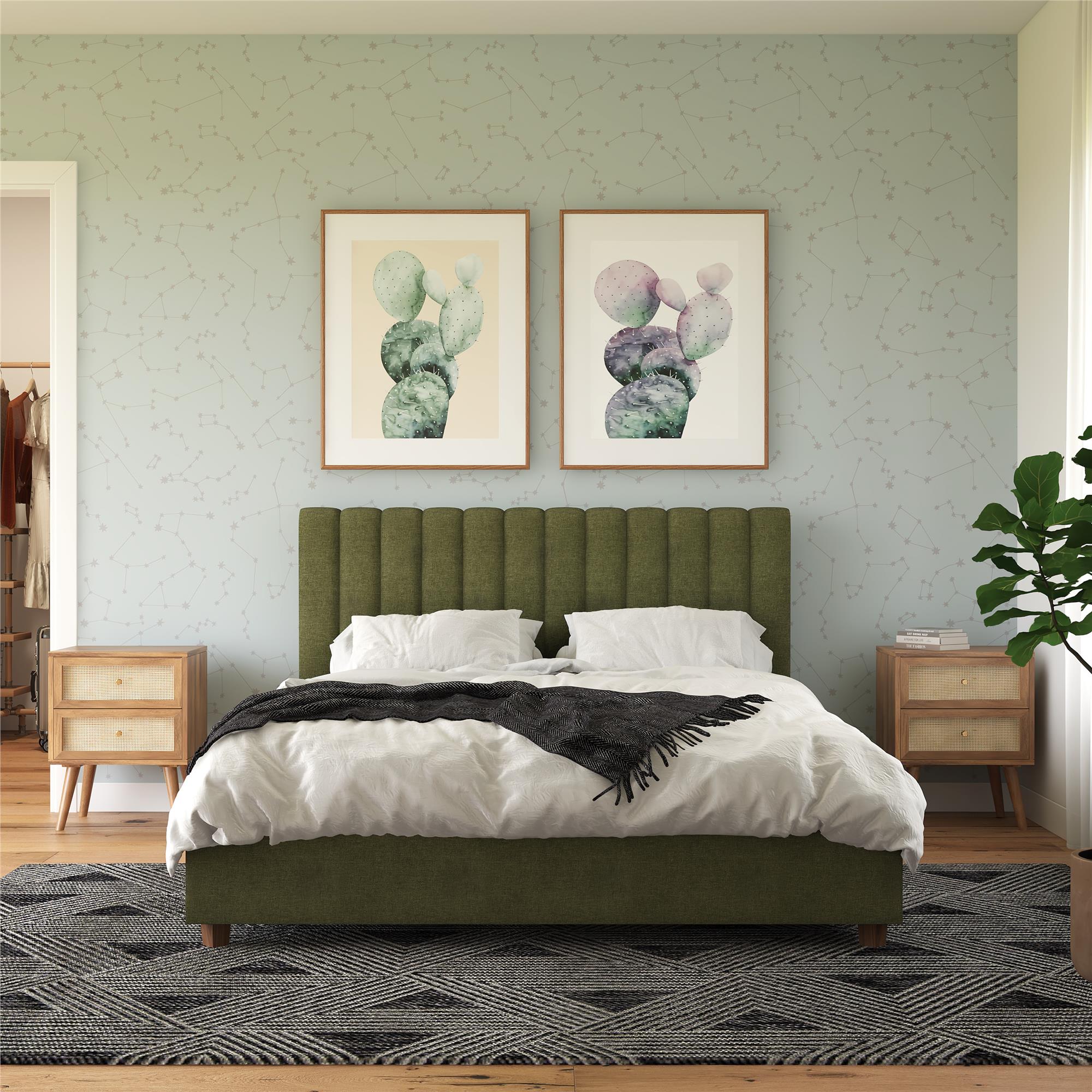Novogratz Brittany Upholstered Bed with Storage Drawers - Green - Queen