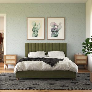 Novogratz Brittany Upholstered Bed with Storage Drawers - Green - Queen