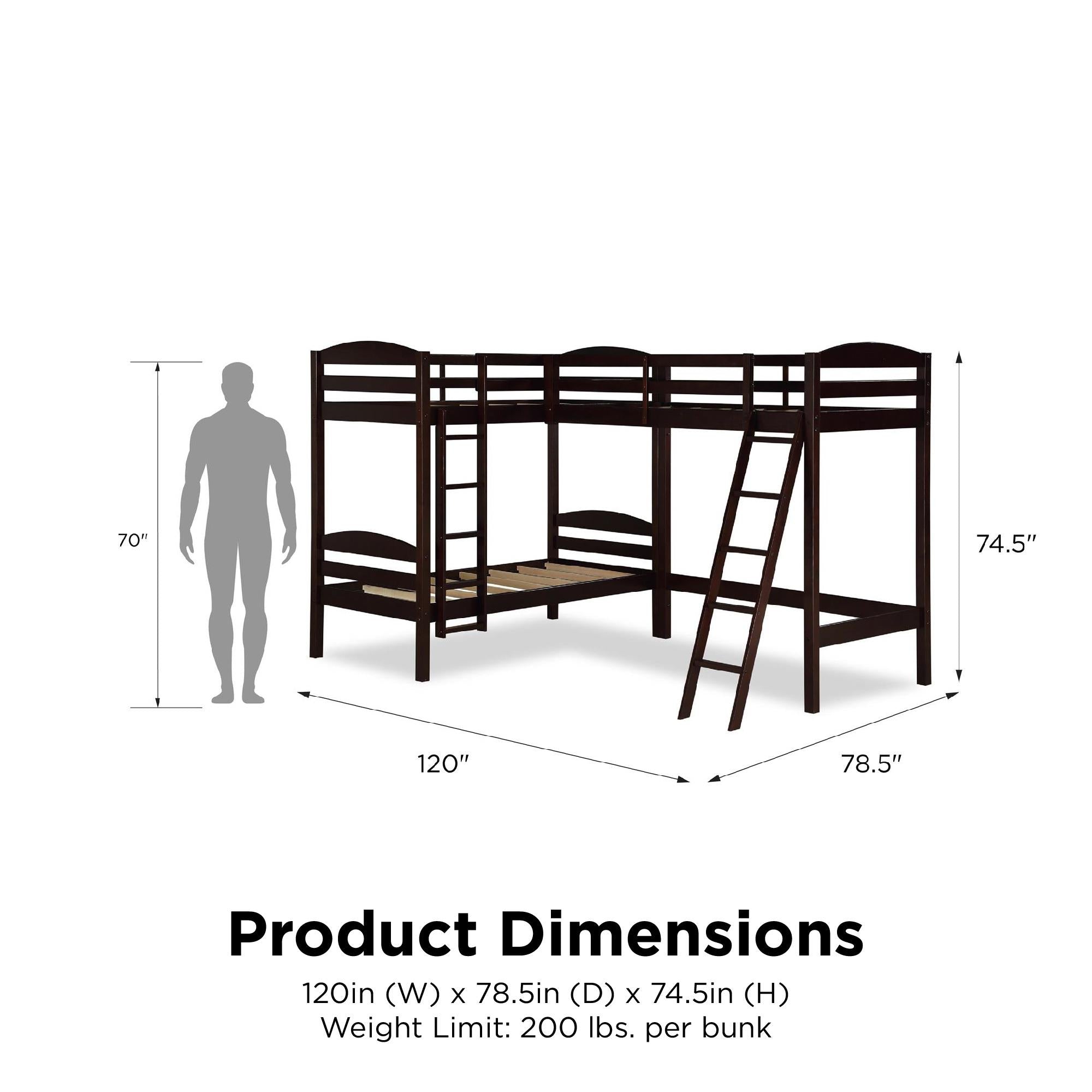 DHP Clearwater Wood Triple Bunk Bed - Espresso - Twin