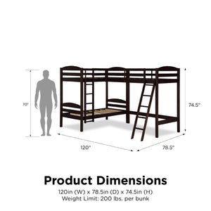 DHP Clearwater Wood Triple Bunk Bed - Espresso - Twin