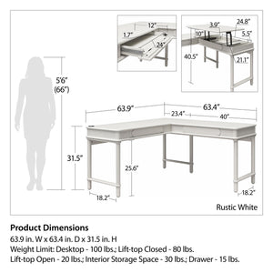CosmoLiving Selena Lift-top L Desk - Rustic White