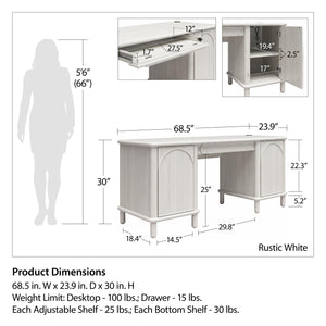 CosmoLiving Selena Double Pedestal Desk - Rustic White