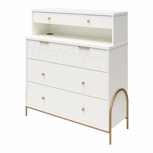 CosmoLiving Anastasia 4 Drawer Dresser w/ Hutch - White