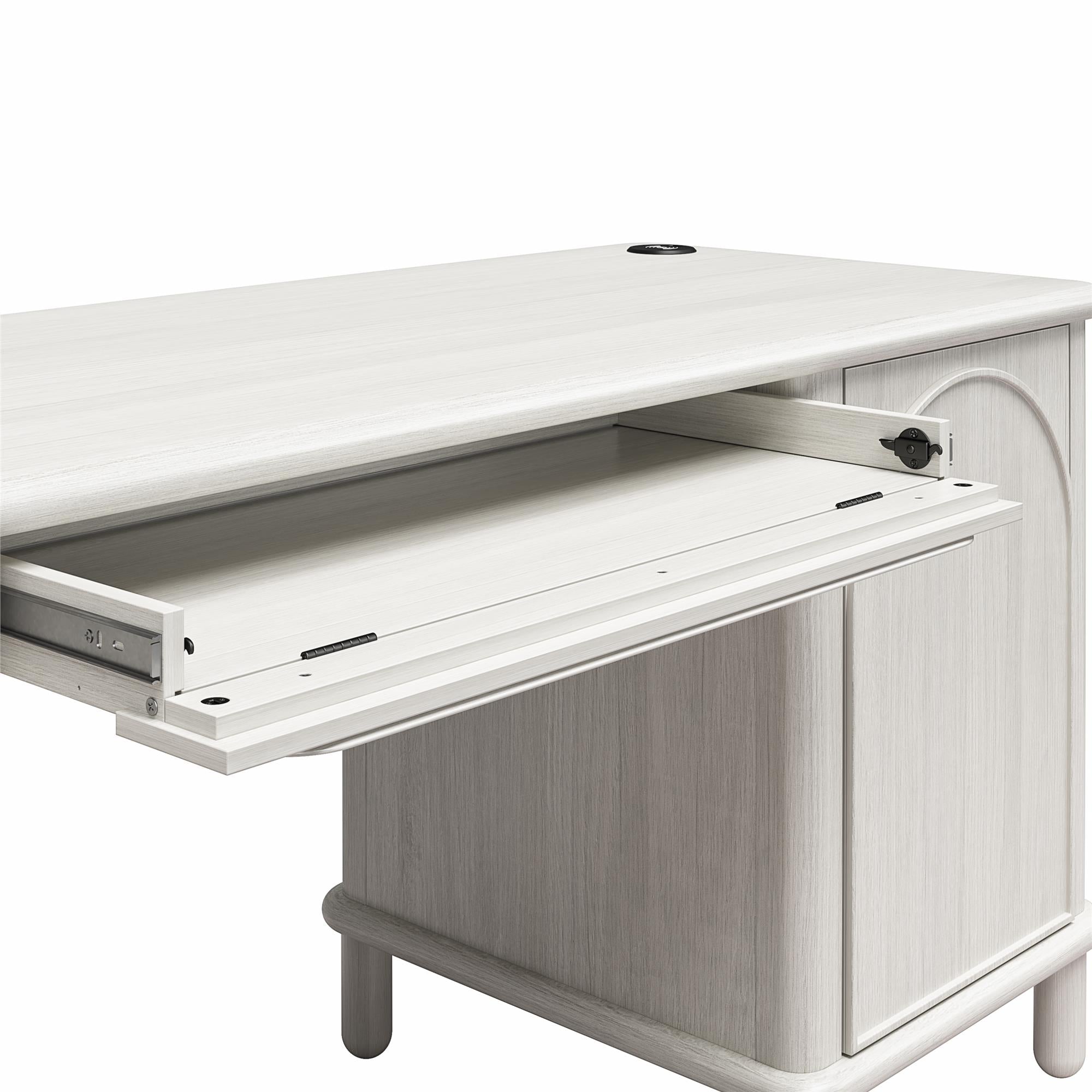 CosmoLiving Selena Double Pedestal Desk - Rustic White