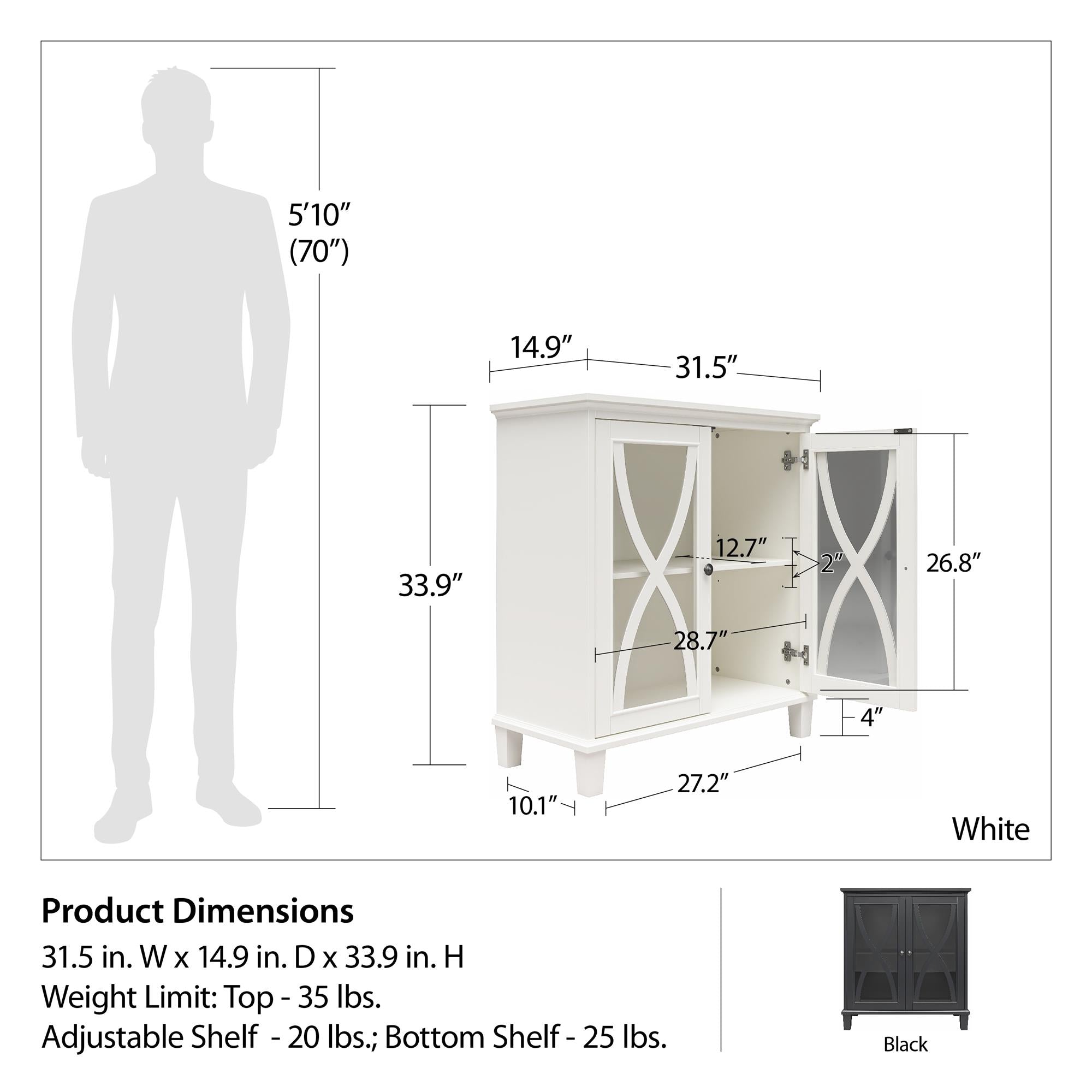 Ameriwood Home Celeste Accent Cabinet with Glass Doors - White