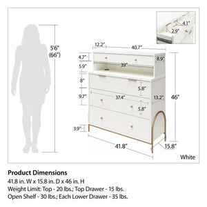 CosmoLiving Anastasia 4 Drawer Dresser w/ Hutch - White