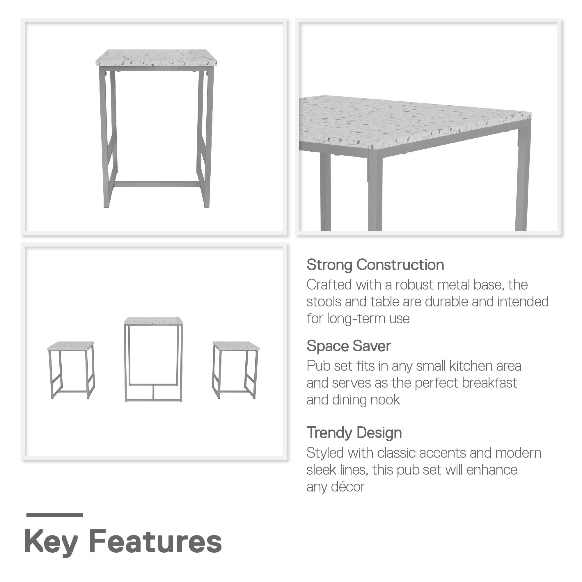 Novogratz Bungalow 3-Piece Dining Set - Gray