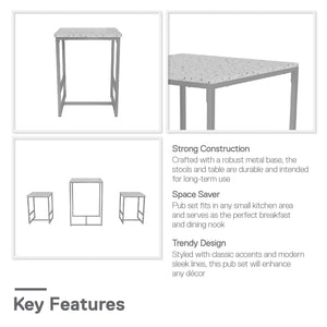Novogratz Bungalow 3-Piece Dining Set - Gray