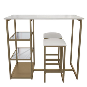 DHP Tanner 3-Piece Brass Dining Set with Faux Marble Top - White