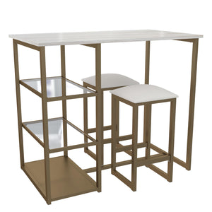 DHP Tanner 3-Piece Brass Dining Set with Faux Marble Top - White