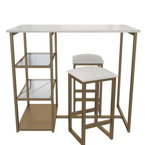 DHP Tanner 3-Piece Brass Dining Set with Faux Marble Top - White