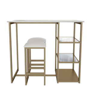 DHP Tanner 3-Piece Brass Dining Set with Faux Marble Top - White