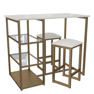 DHP Tanner 3-Piece Brass Dining Set with Faux Marble Top - White