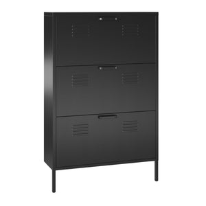 Systembuild Evolution Mission District 3 Door Locker Style Metal Shoe Storage Cabinet - Black
