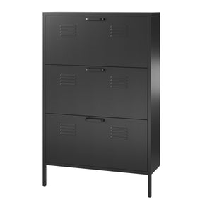 Systembuild Evolution Mission District 3 Door Locker Style Metal Shoe Storage Cabinet - Black