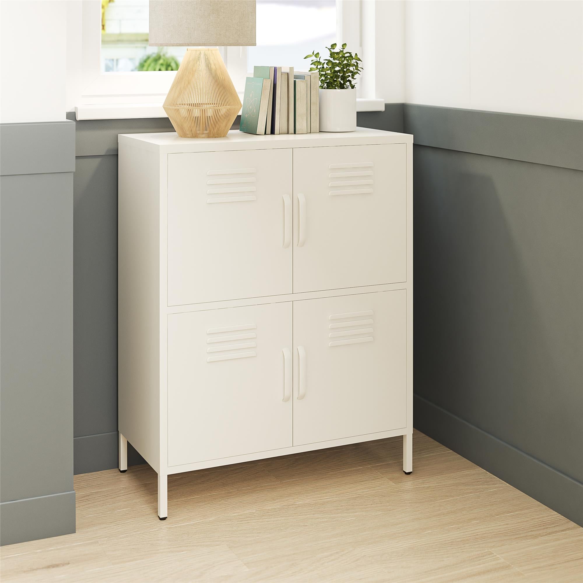 Systembuild Evolution Mission District 4 Door Metal Locker Storage Cabinet - White