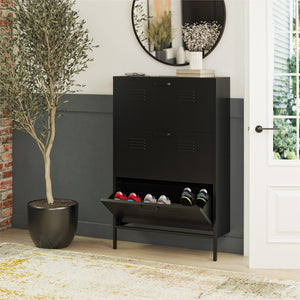 Systembuild Evolution Mission District 3 Door Locker Style Metal Shoe Storage Cabinet - Black