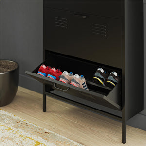Systembuild Evolution Mission District 3 Door Locker Style Metal Shoe Storage Cabinet - Black