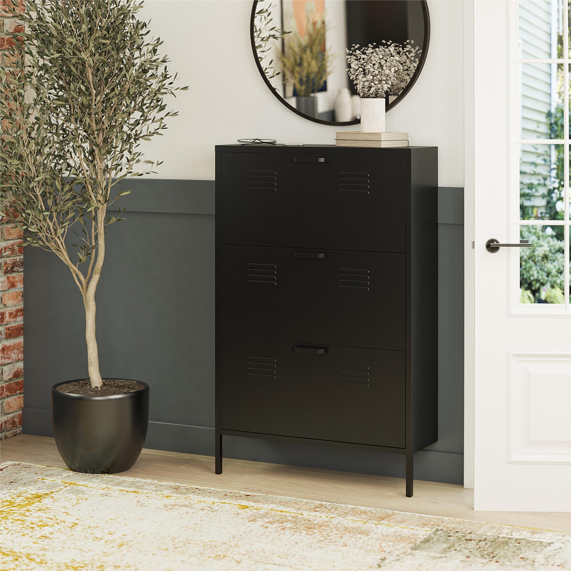 Systembuild Evolution Mission District 3 Door Locker Style Metal Shoe Storage Cabinet - Black