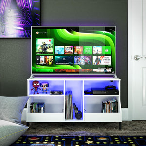 NTense Falcon Youth Gaming TV Stand w/ ARGB LED Lights - White
