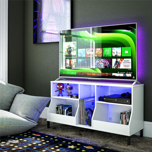 NTense Falcon Youth Gaming TV Stand w/ ARGB LED Lights - White