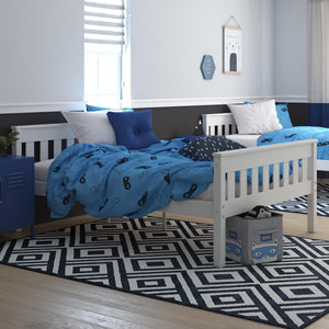 DHP Moon Kids' Wood Bunk Bed with USB - White