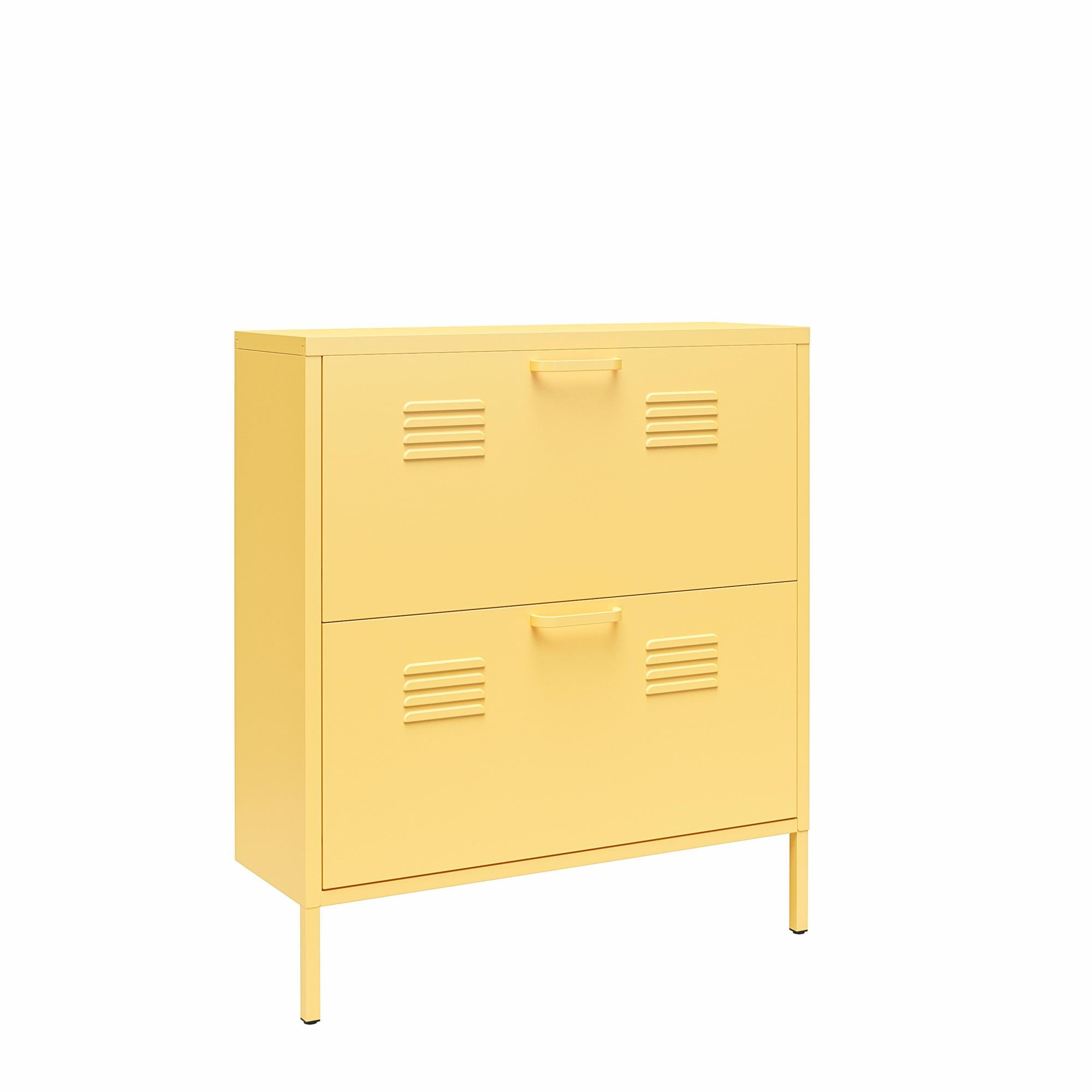 Novogratz Cache 2 Door Locker Style Metal Shoe Storage Cabinet - Yellow