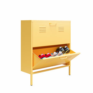 Novogratz Cache 2 Door Locker Style Metal Shoe Storage Cabinet - Yellow