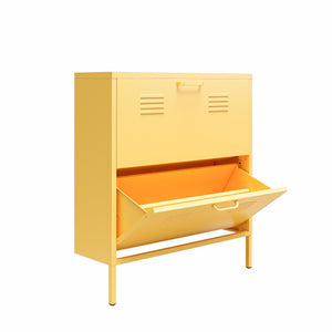 Novogratz Cache 2 Door Locker Style Metal Shoe Storage Cabinet - Yellow