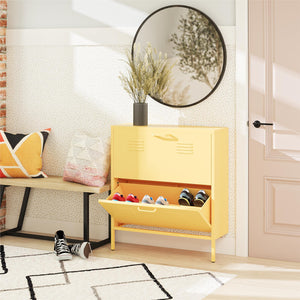 Novogratz Cache 2 Door Locker Style Metal Shoe Storage Cabinet - Yellow