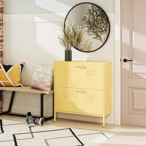 Novogratz Cache 2 Door Locker Style Metal Shoe Storage Cabinet - Yellow