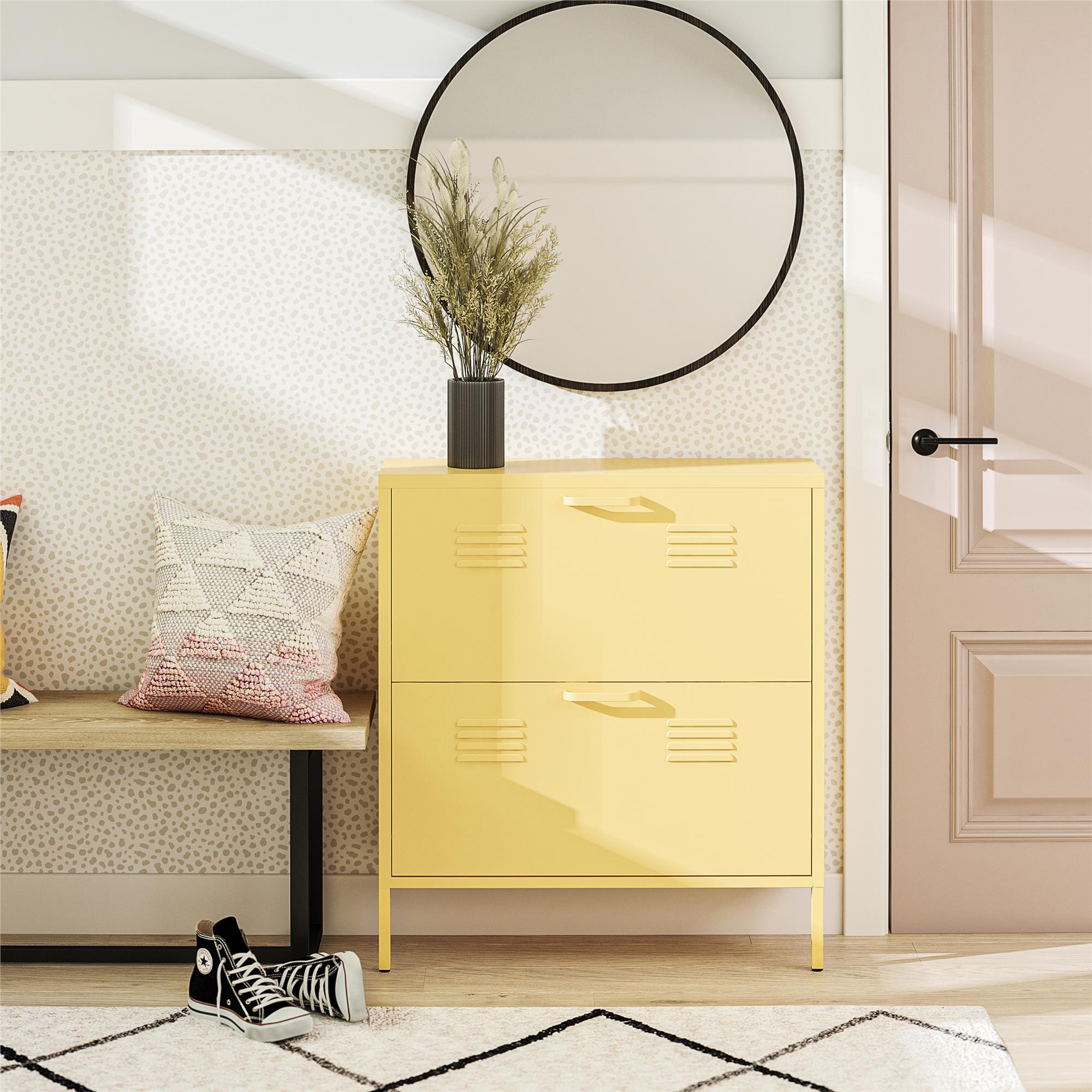 Novogratz Cache 2 Door Locker Style Metal Shoe Storage Cabinet - Yellow