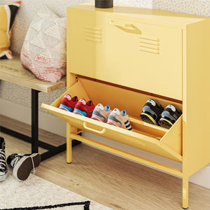 Novogratz Cache 2 Door Locker Style Metal Shoe Storage Cabinet - Yellow