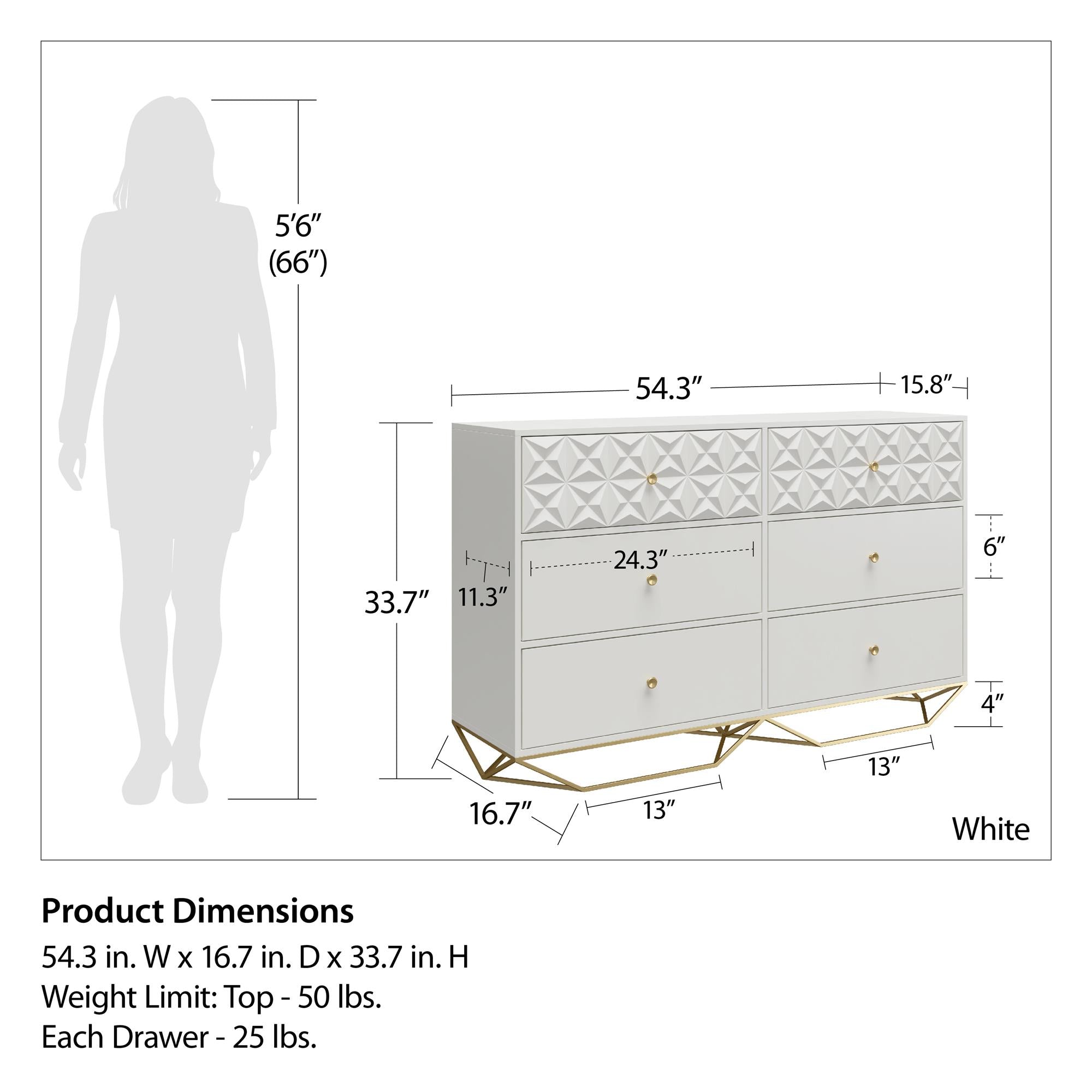 CosmoLiving Blair 6 Drawer Dresser - White