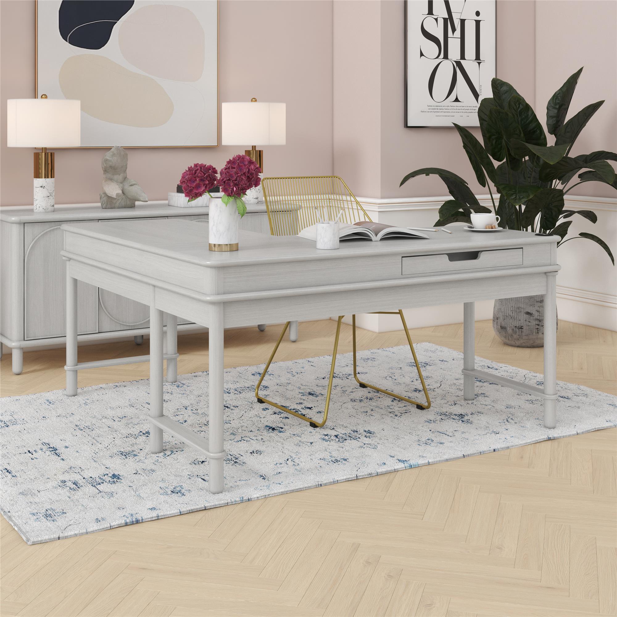 CosmoLiving Selena Lift-top L Desk - Rustic White