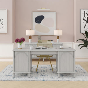CosmoLiving Selena Double Pedestal Desk - Rustic White